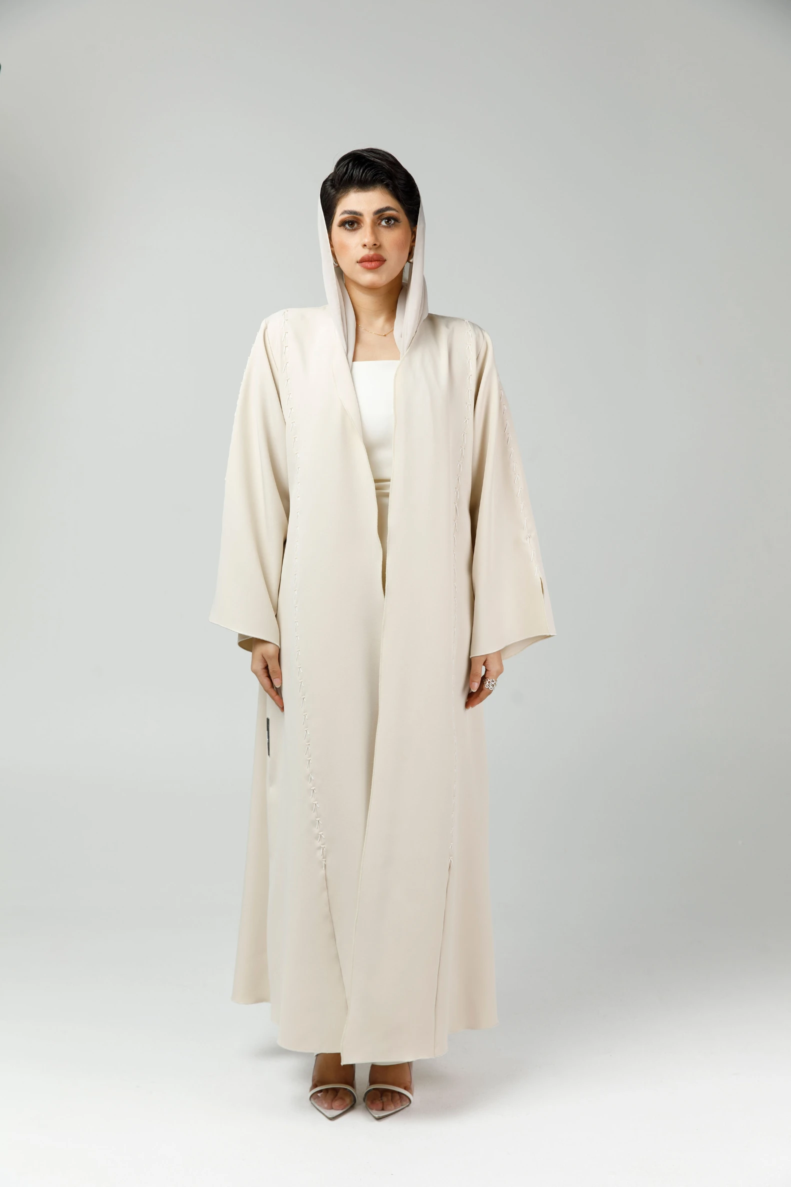 beige floor length abaya