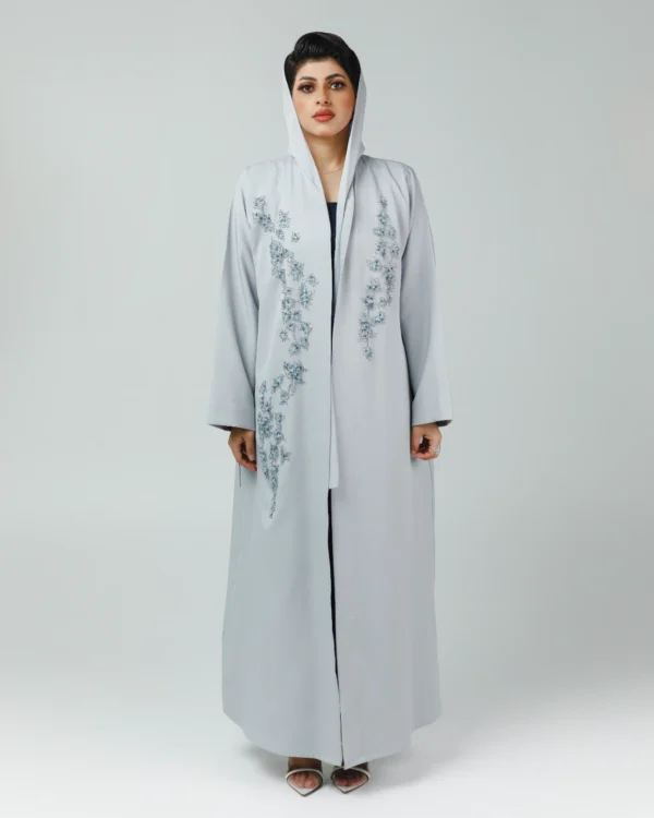 elegant grayish blue open abaya