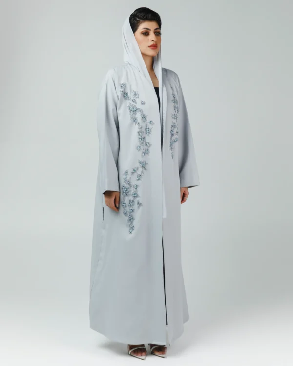 elegant grayish blue open abaya