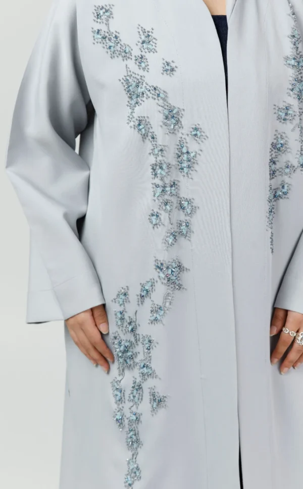 elegant grayish blue open abaya