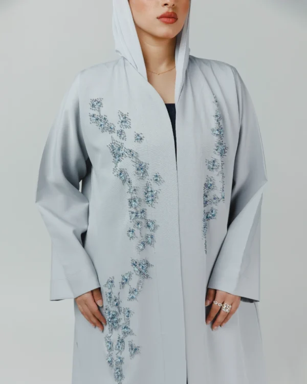 elegant grayish blue open abaya