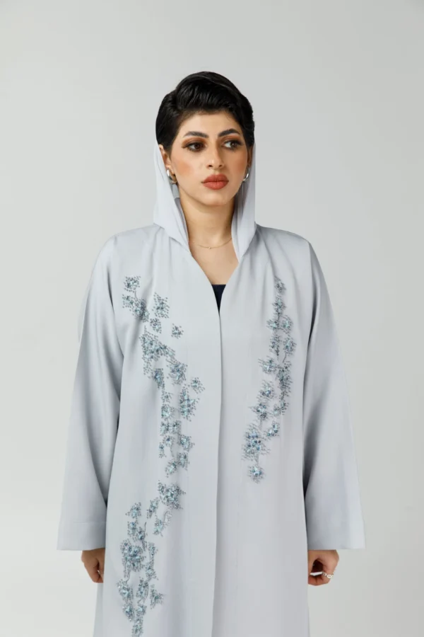 elegant grayish blue open abaya