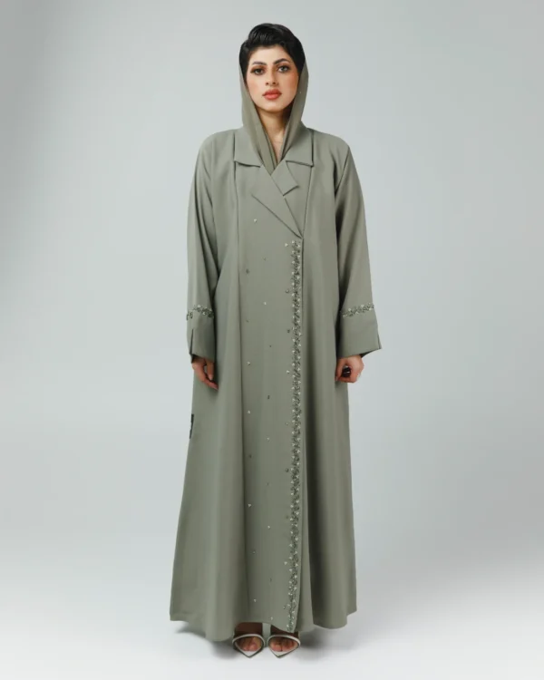 sage green abaya with beads