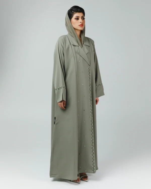 sage green abaya with beads