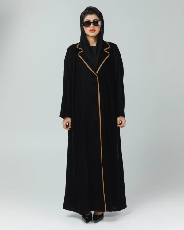 elegant black velvet and leather abaya