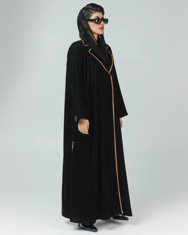 elegant black velvet and leather abaya