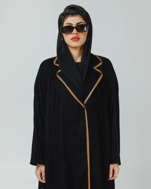 elegant black velvet and leather abaya