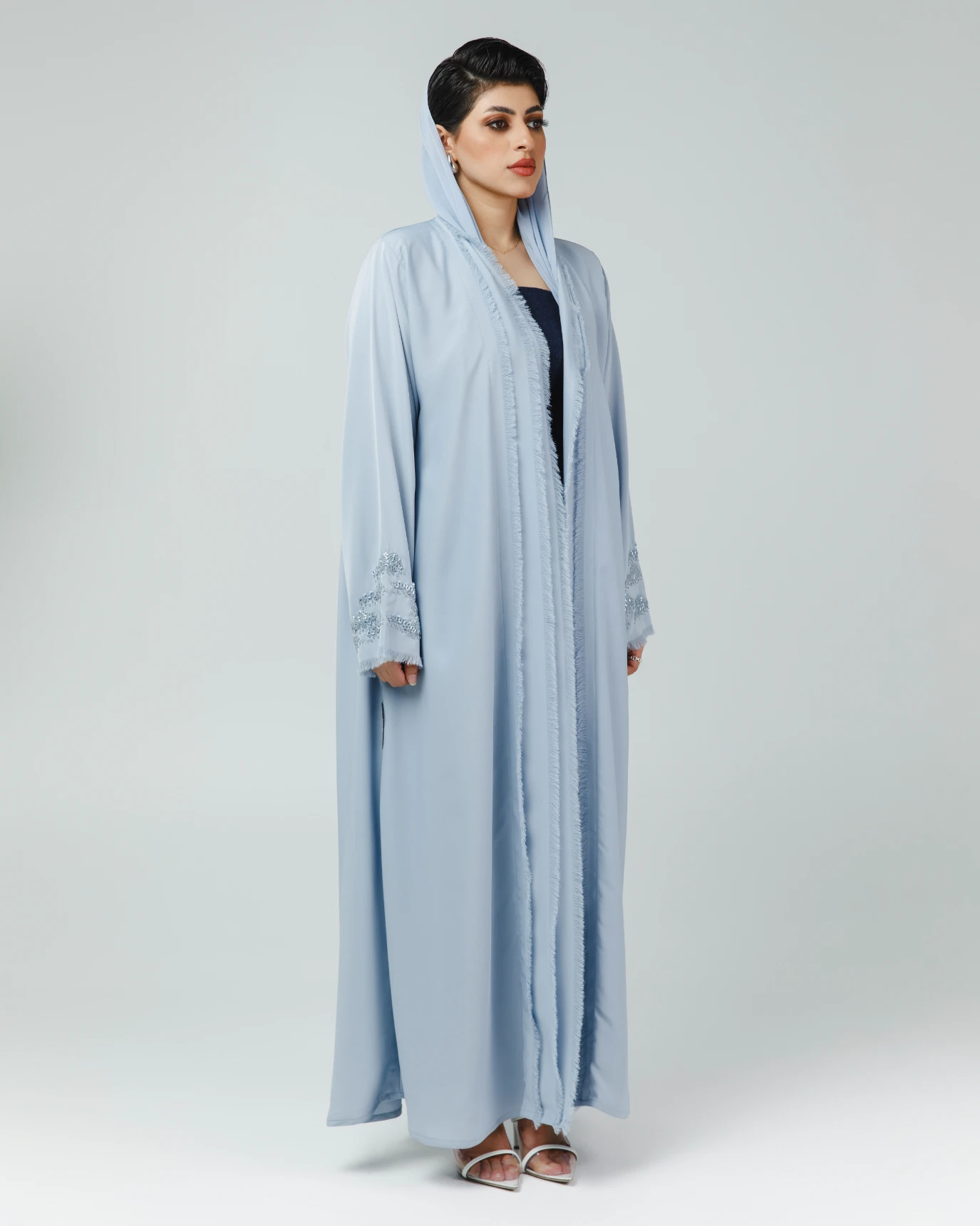 chic baby blue open abaya