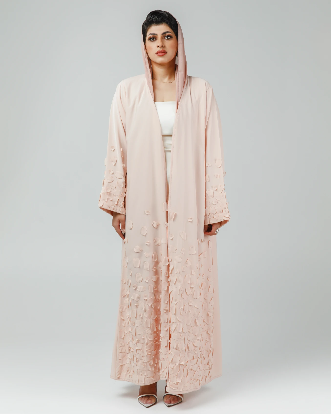 stylish baby pink open abaya